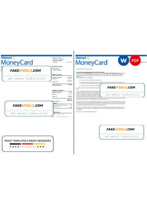 USA Walmart MoneyCard bank statement Word and PDF template, 3 pages