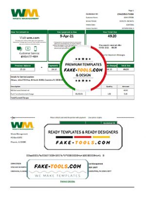 USA Waste Management bank statement template in Excel and PDF format