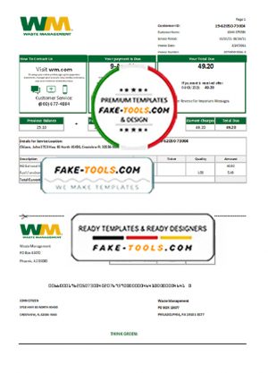 USA Waste Management bank statement template in Word and PDF format, good for address prove