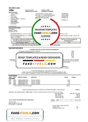 USA Wells Fargo bank credit card statement template in Word and PDF format