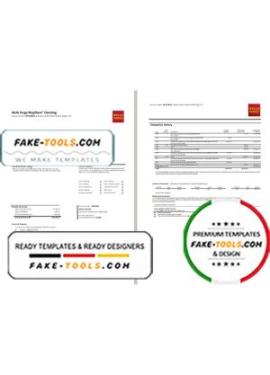 USA Wells Fargo bank statement template in Word and PDF format, 3 pages