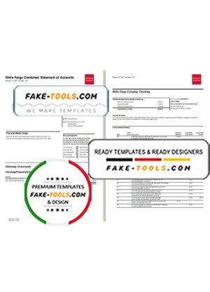 USA Wells Fargo bank statement template in Word and PDF format, 7 pages