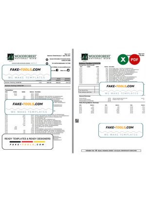 USA Woodforest bank statement Excel and PDF template, 3 pages