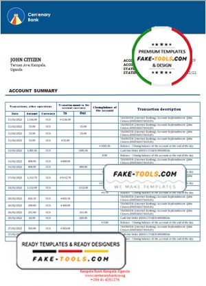 Uganda Centenary bank statement template in Word and PDF format