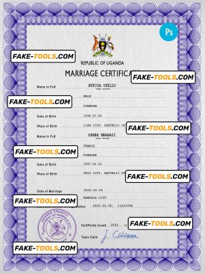 Uganda marriage certificate PSD template, completely editable