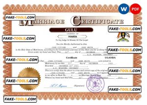 Uganda marriage certificate Word and PDF template, completely editable