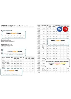 Ukraine Monobank bank statement, Word and PDF template, 3 pages