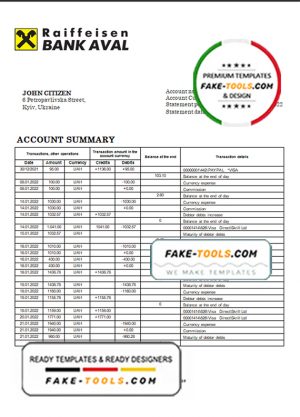 Ukraine Raiffeisen Bank statement template, Word and PDF format (.doc and .pdf)