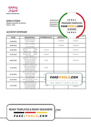 United Arab Emirates Investment Bank statement template in Word and PDF format