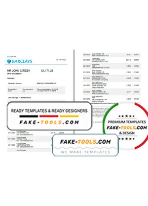 United Kingdom Barclays bank statement template in Word and PDF format, version 3 (2 pages)