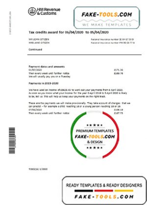 United Kingdom HM Revenue & Customs bank statement easy to fill template in Word and PDF format