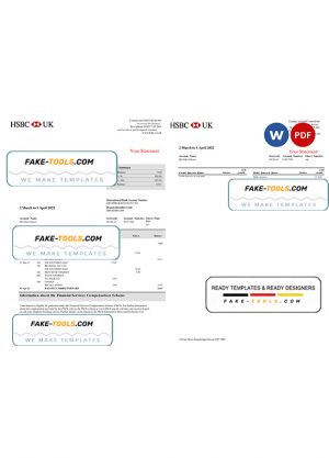 United Kingdom HSBC bank business account statement Word and PDF template, 3 pages