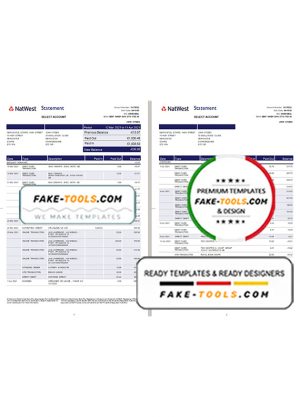 United Kingdom Natwest bank statement template in Excel and PDF format (2 pages)