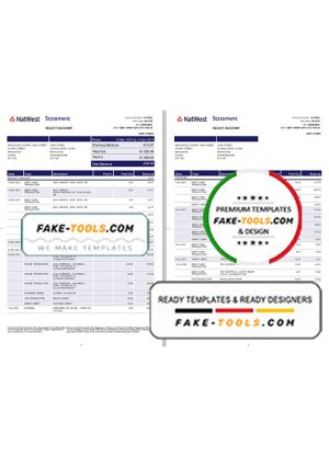 United Kingdom Natwest bank statement template in Word and PDF format (2 pages)