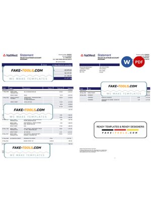 United Kingdom Natwest bank statement template in Word and PDF format 2 pages, version 2