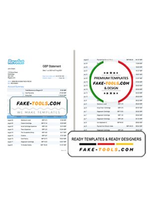 United Kingdom Revolut Bank statement easy to fill template in Excel and PDF format (3 pages)