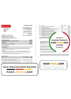 United Kingdom Santander bank statement template in Word and PDF format (2 pages)