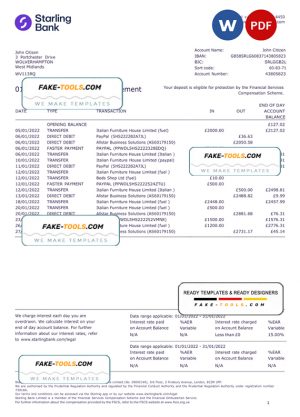 United Kingdom Starling Word and PDF template, version 2