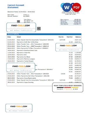 United Kingdom TSB bank statement, Word and PDF template