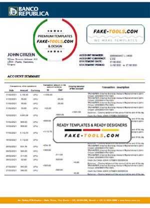 Uruguay Banco De La Republica Oriental Del Uruguay bank statement template in .doc and .pdf format