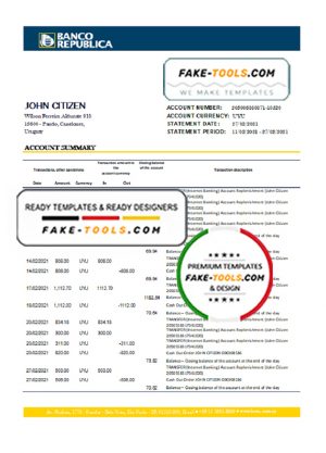 Uruguay Banco De La Republica Oriental Del Uruguay bank statement template in .xls and .pdf file format