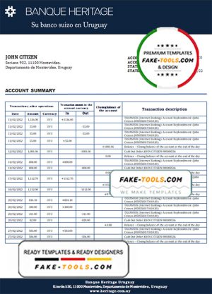Uruguay Banque Heritage bank statement template in Word and PDF format