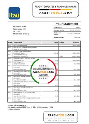 Uruguay Itau bank statement template in Word and PDF format