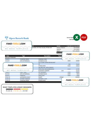 Vanuatu Alpen Baruch bank statement, Excel and PDF template