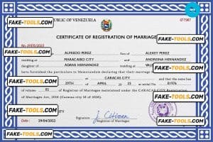 Venezuela marriage certificate PSD template, completely editable
