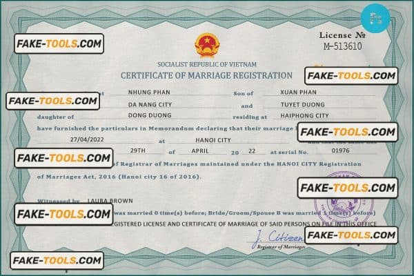 Vietnam marriage certificate PSD template, fully editable