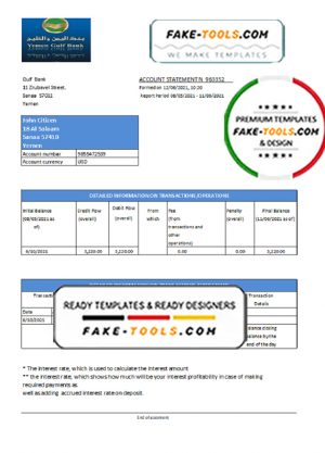 Yemen Gulf Bank statement template in Excel and PDF format