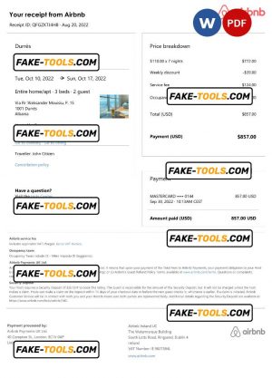 Albania Airbnb booking confirmation Word and PDF template