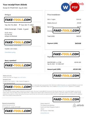 Antigua and Barbuda Airbnb booking confirmation Word and PDF template