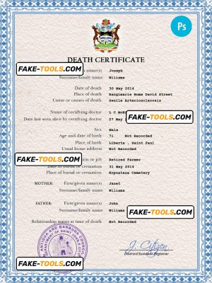 Antigua and Barbuda vital record death certificate PSD template
