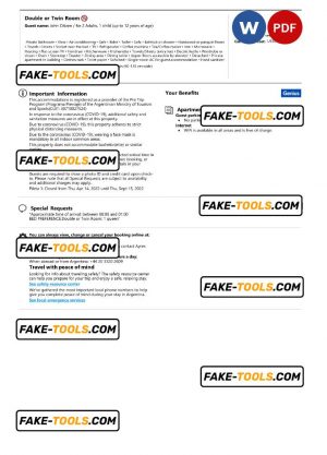Argentina hotel booking confirmation Word and PDF template, 2 pages