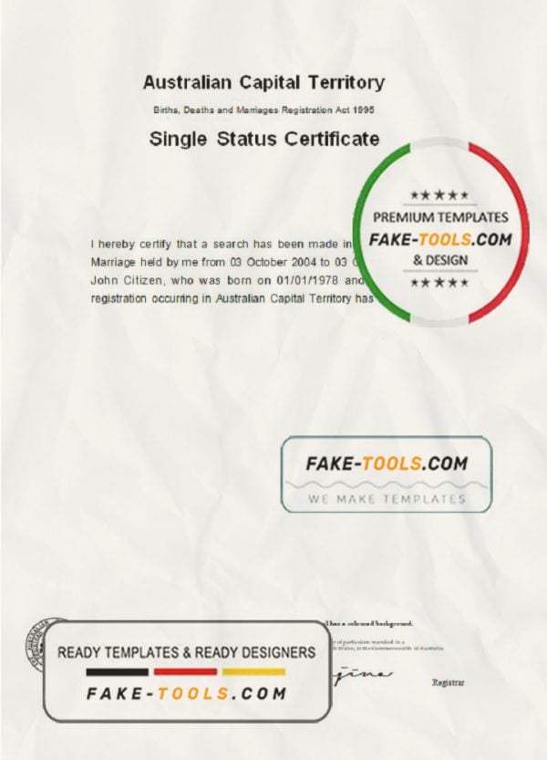 Australia Australian Capital Territory divorce certificate template in Word format