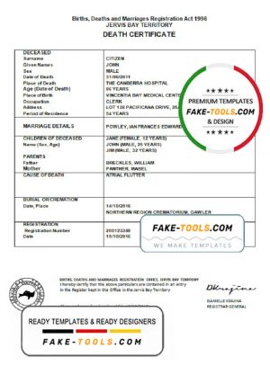Australia Jervis Bay Territory death certificate template in Word format