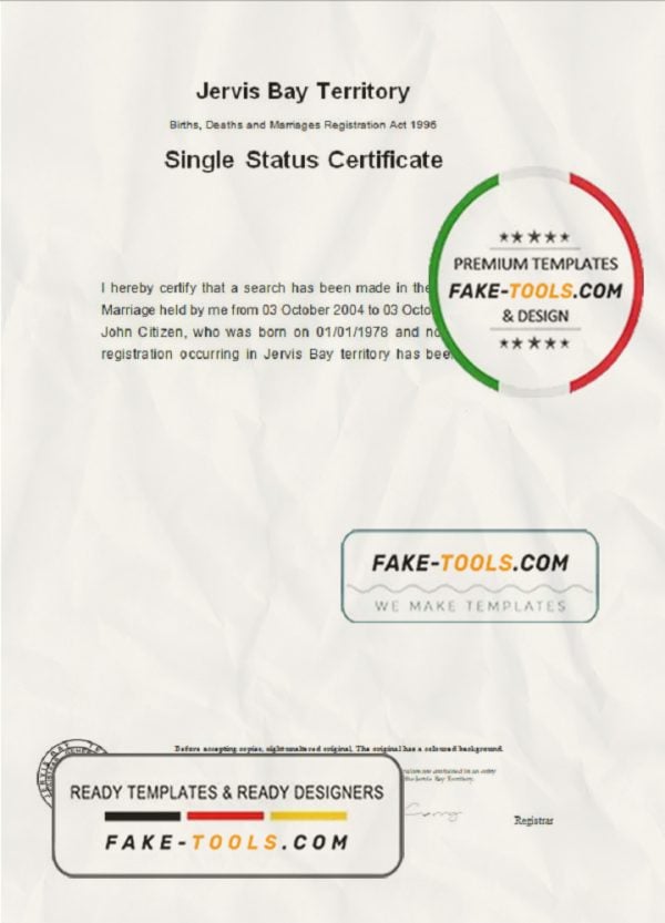 Australia Jervis Bay Territory divorce certificate template in Word format