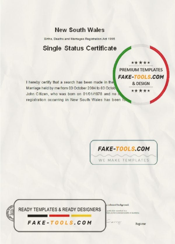 Australia New South Wales divorce certificate template in Word format