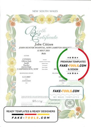 Australia Northern Territory decorative (commemorative) birth certificate template in PSD format, fully editable
