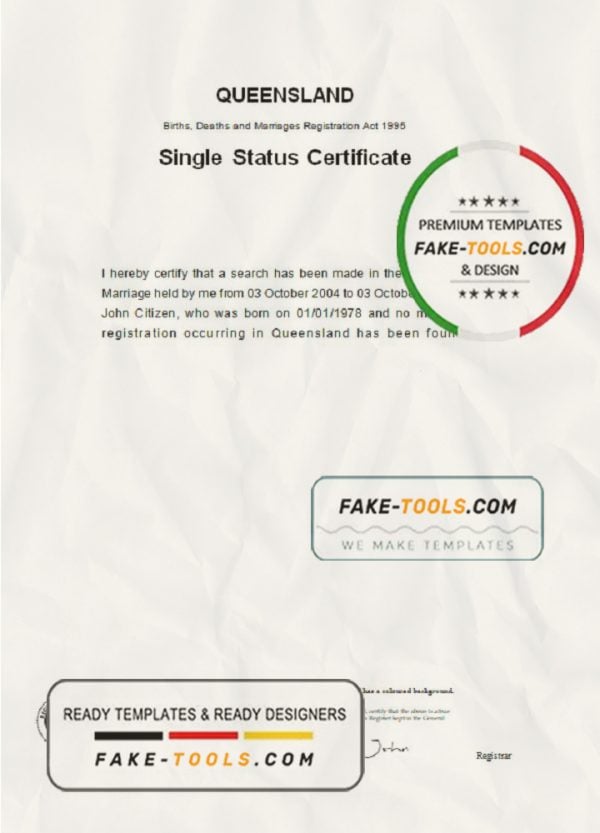 Australia Queensland divorce certificate template in Word format