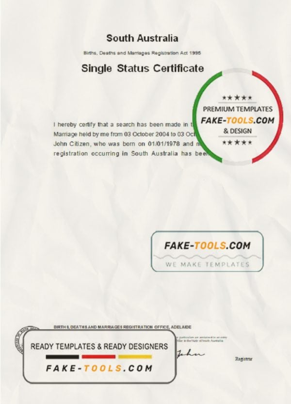 Australia South Australia divorce certificate template in Word format