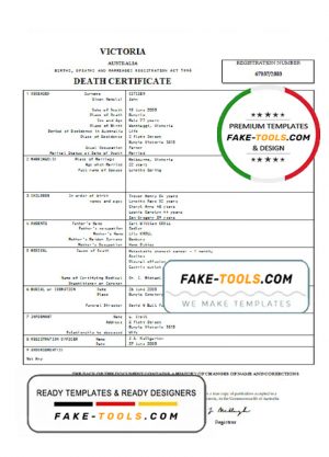 Australia Victoria death certificate template in Word format
