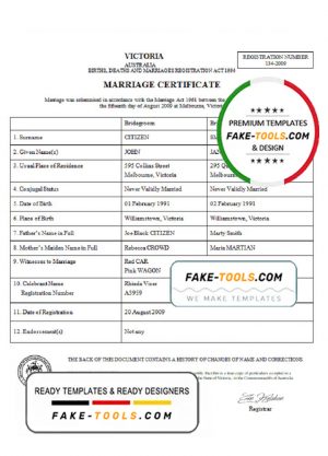Australia Victoria marriage certificate template in Word format