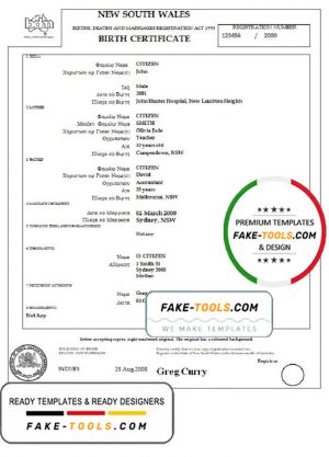 Australia Western Australia birth certificate template in Word format, version 3