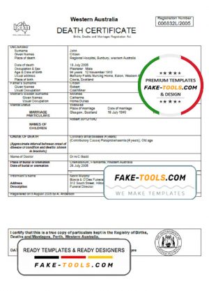 Australia Western Australia death certificate template in Word format