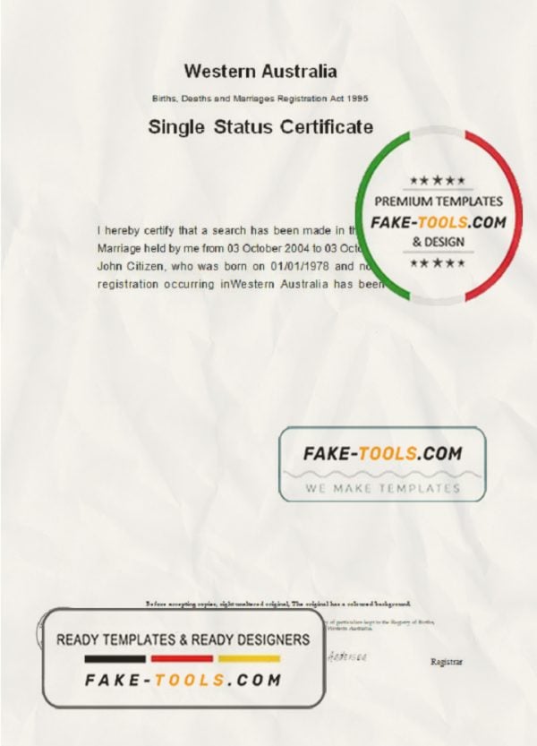 Australia Western Australia divorce certificate template in Word format