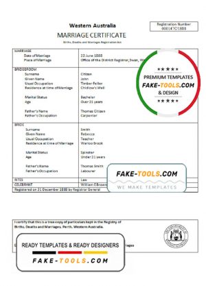 Australia Western Australia marriage certificate template in Word format