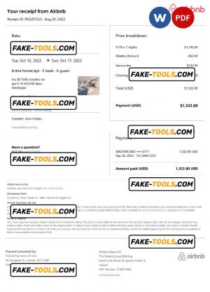 Azerbaijan Airbnb booking confirmation Word and PDF template