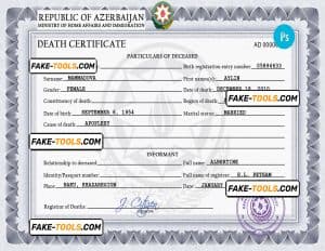Azerbaijan vital record death certificate PSD template, completely editable